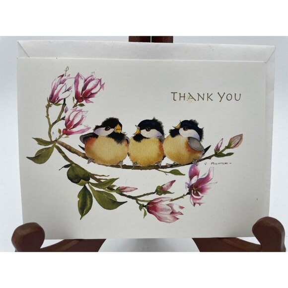 Valerie Pfeiffer Original Art "Thank You" Card With Birds & Flowers - Picture 1 of 3